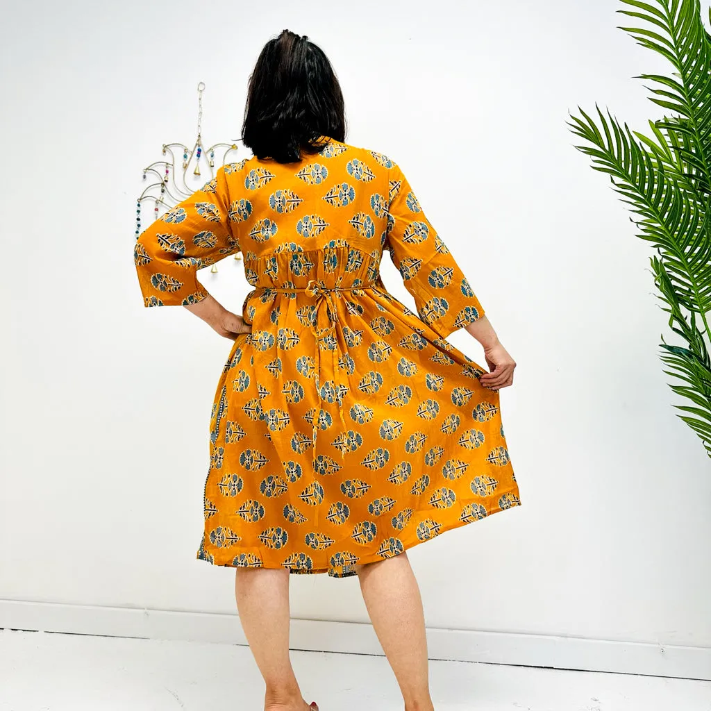 Hand Block Printed Cotton Wrap Dress