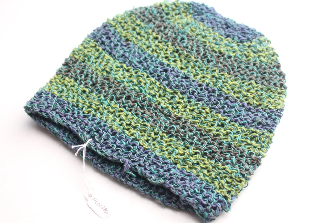 Hand Knitted and Trendy Multicolor lining Hemp Beanie, Hemp Hat