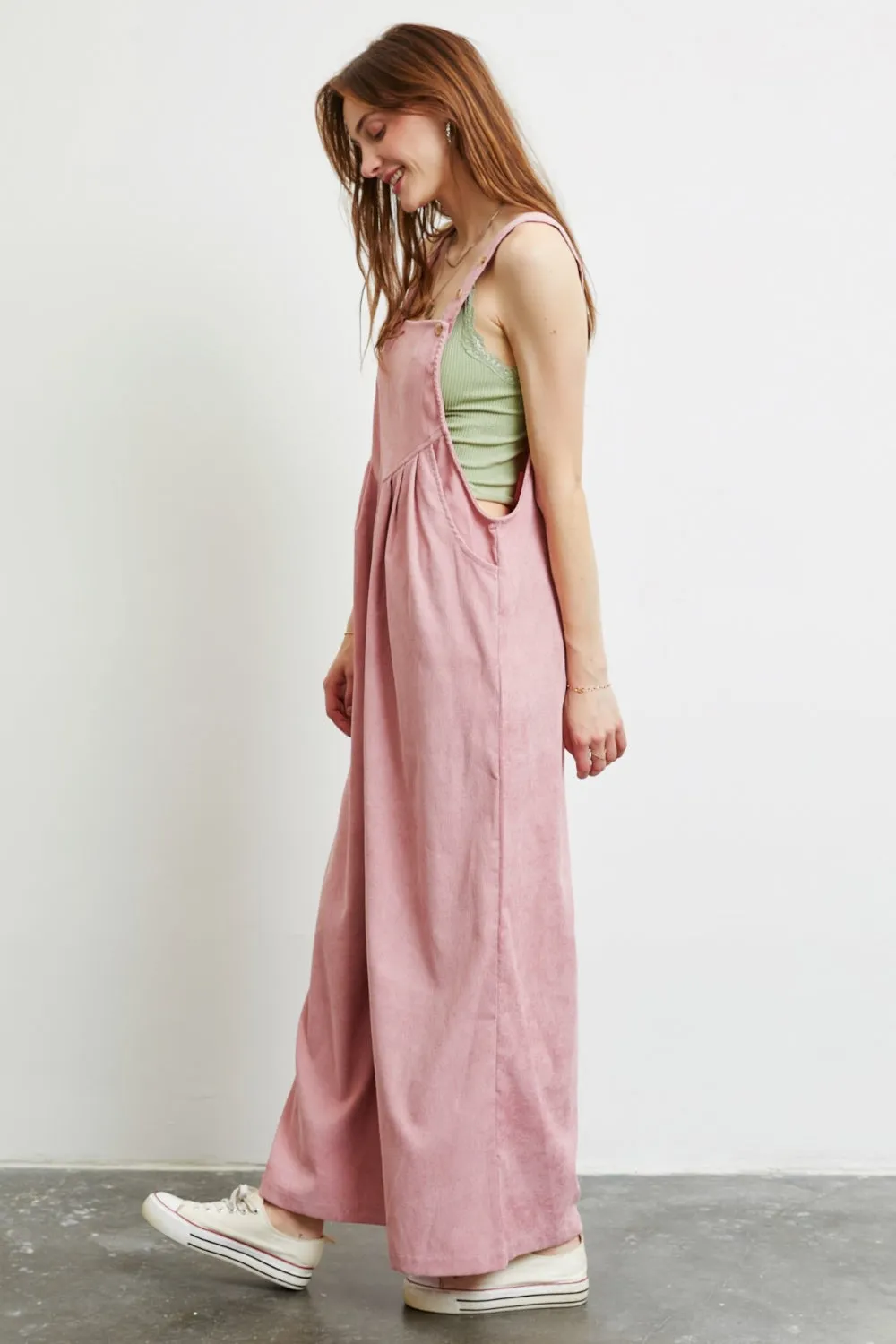 HEYSON Full Size Corduroy Sleeveless Wide-Leg Overall