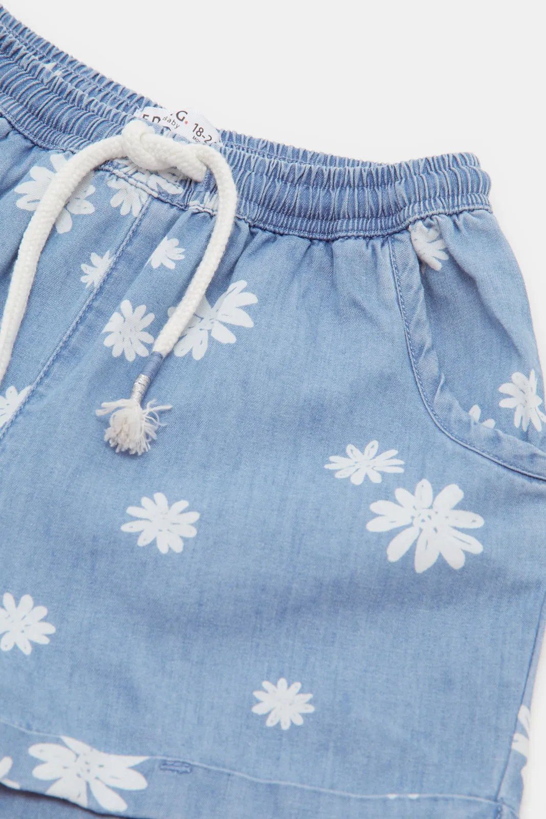 Infant Girls Blue Floral Printed Shorts