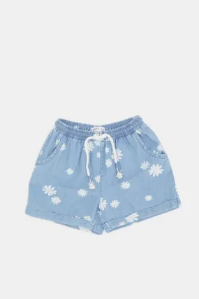 Infant Girls Blue Floral Printed Shorts