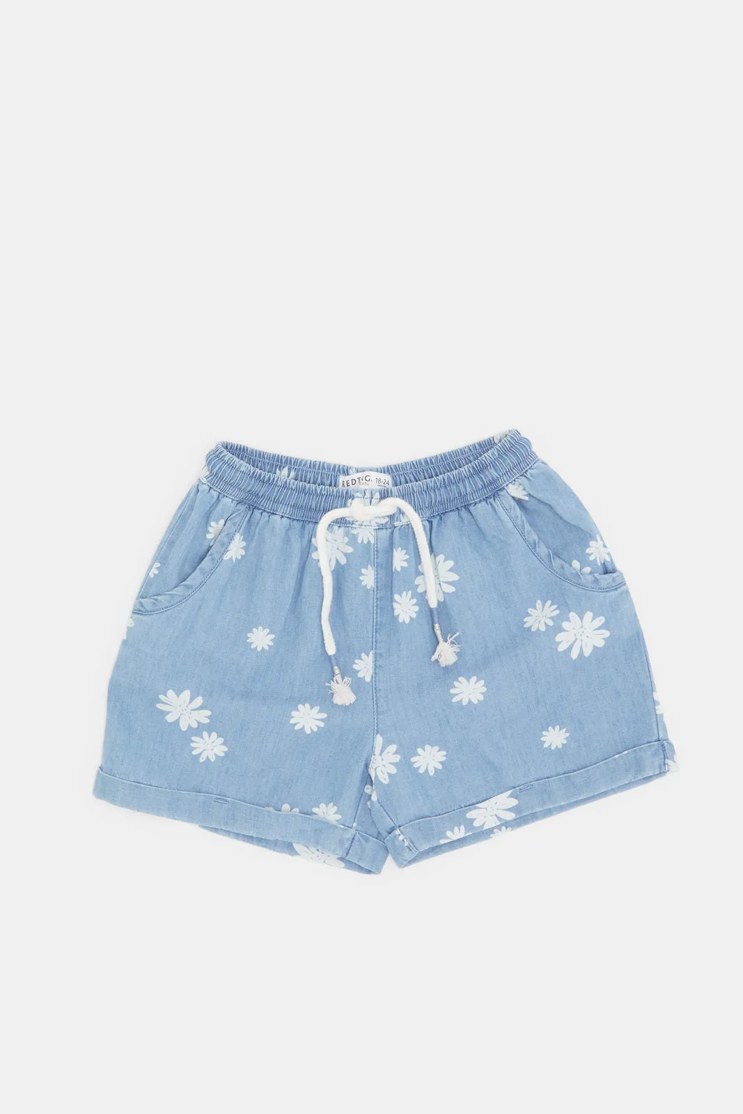 Infant Girls Blue Floral Printed Shorts