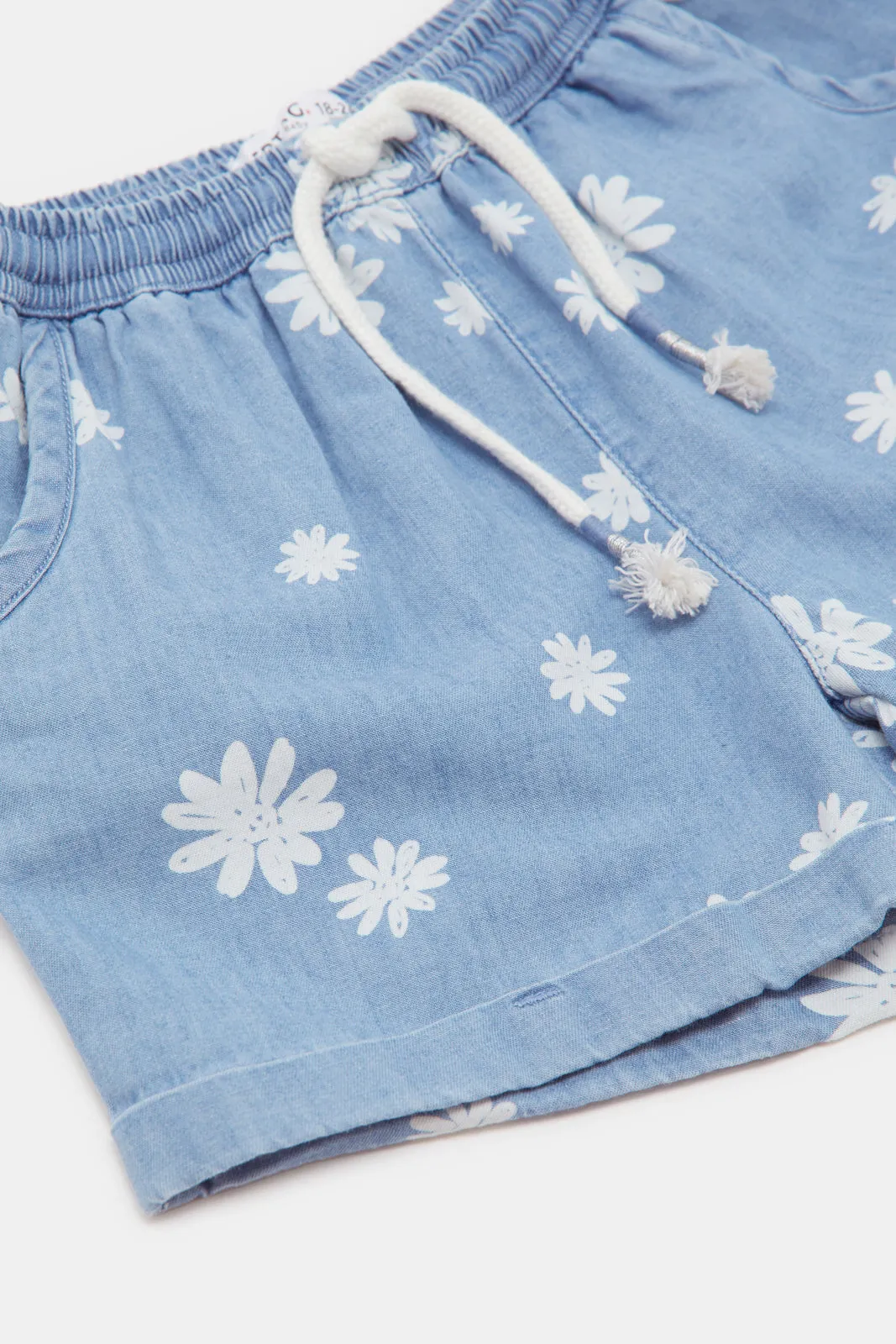 Infant Girls Blue Floral Printed Shorts