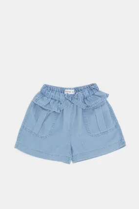 Infant Girls Blue Front Pockets Shorts