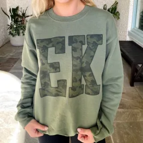 Initialed 'Camo' Big Print Crewneck Sweatshirt