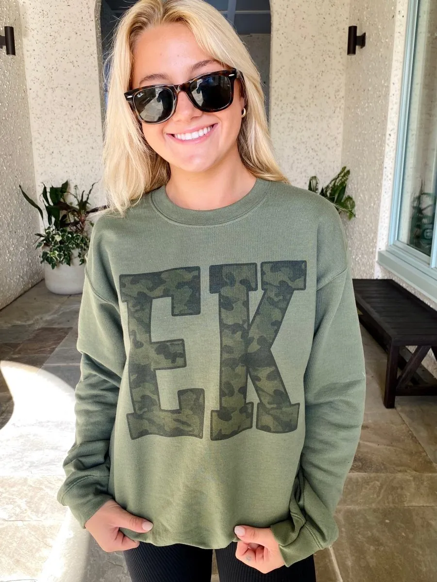 Initialed 'Camo' Big Print Crewneck Sweatshirt