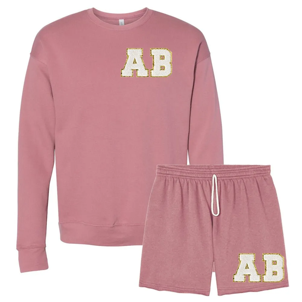 Initialed Letter Patch Bella   Canvas Shorts Set