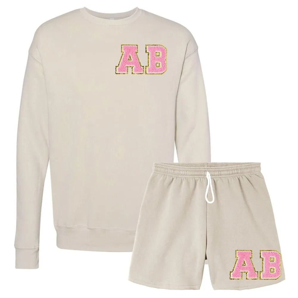 Initialed Letter Patch Bella   Canvas Shorts Set