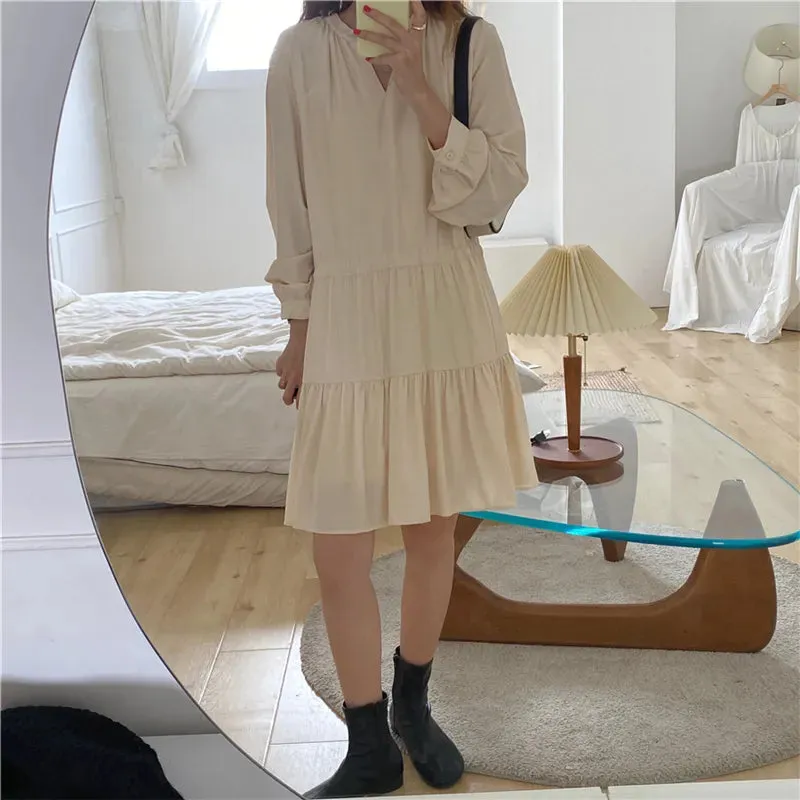 Joskka  New Women Spring Summer Shirt Dresses Bohemian Elegant High Waist Vintage Korean Style Drawstring Lady Long Dress