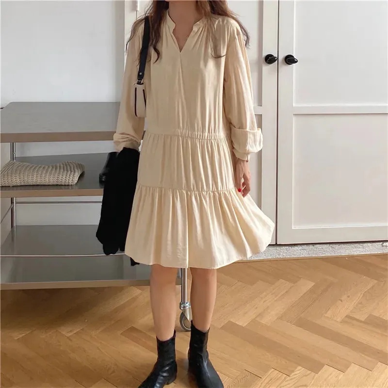 Joskka  New Women Spring Summer Shirt Dresses Bohemian Elegant High Waist Vintage Korean Style Drawstring Lady Long Dress