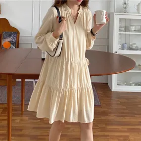 Joskka  New Women Spring Summer Shirt Dresses Bohemian Elegant High Waist Vintage Korean Style Drawstring Lady Long Dress