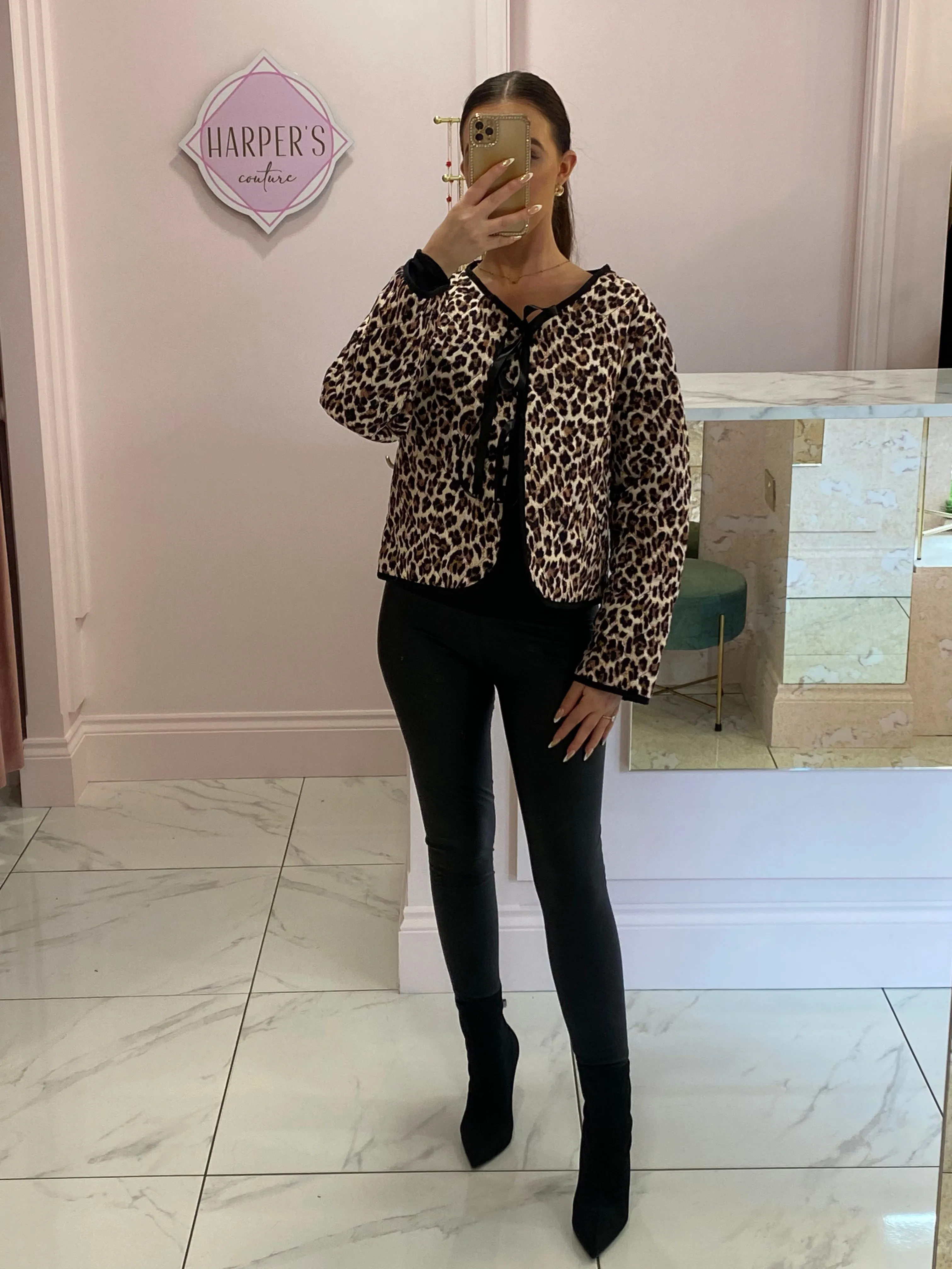 Karlie Leopard Print Quilted Lightweight Jacket