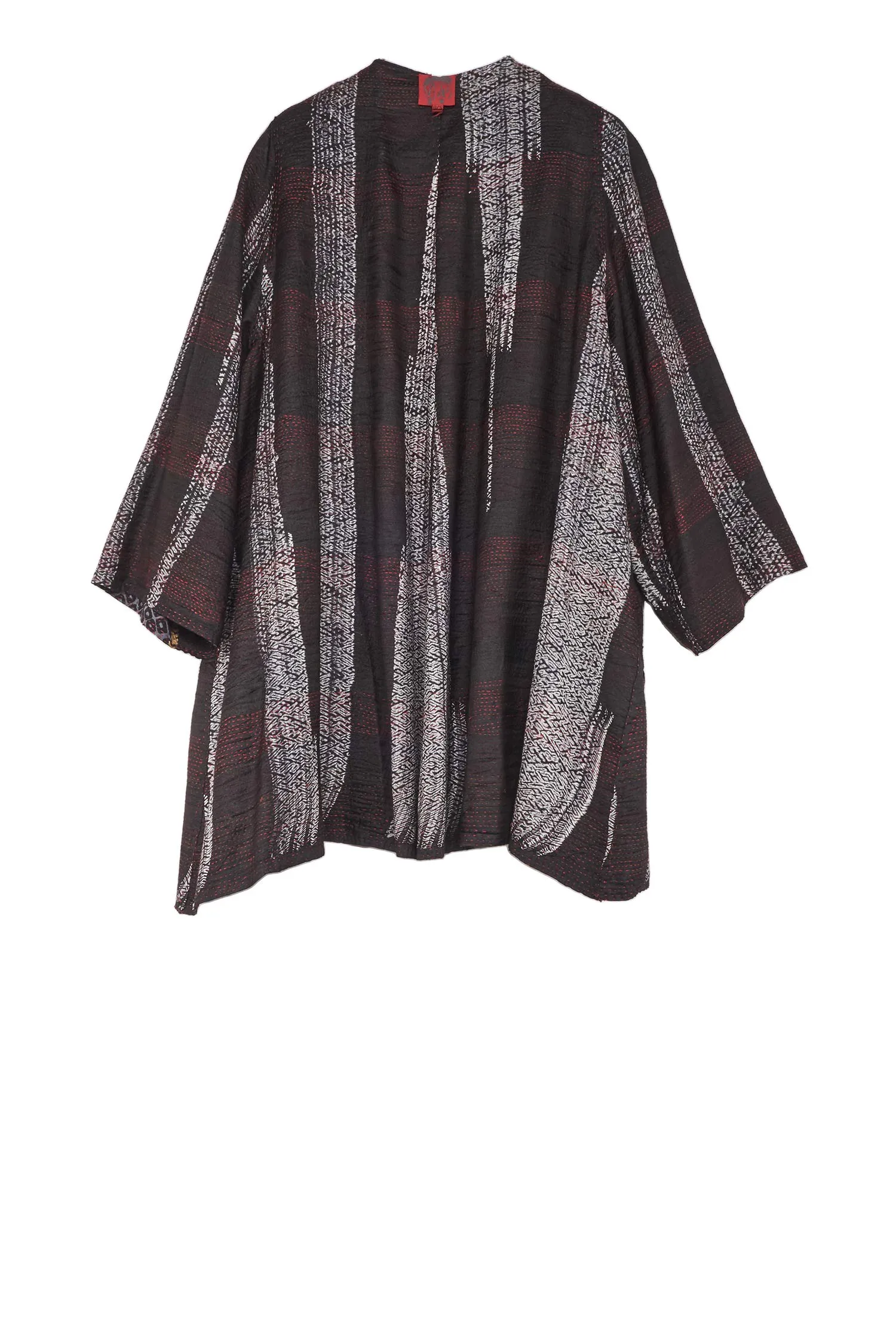 KIMONO PRINT KANTHA BELL SHAPE LONG JKT - kp2051-blk -