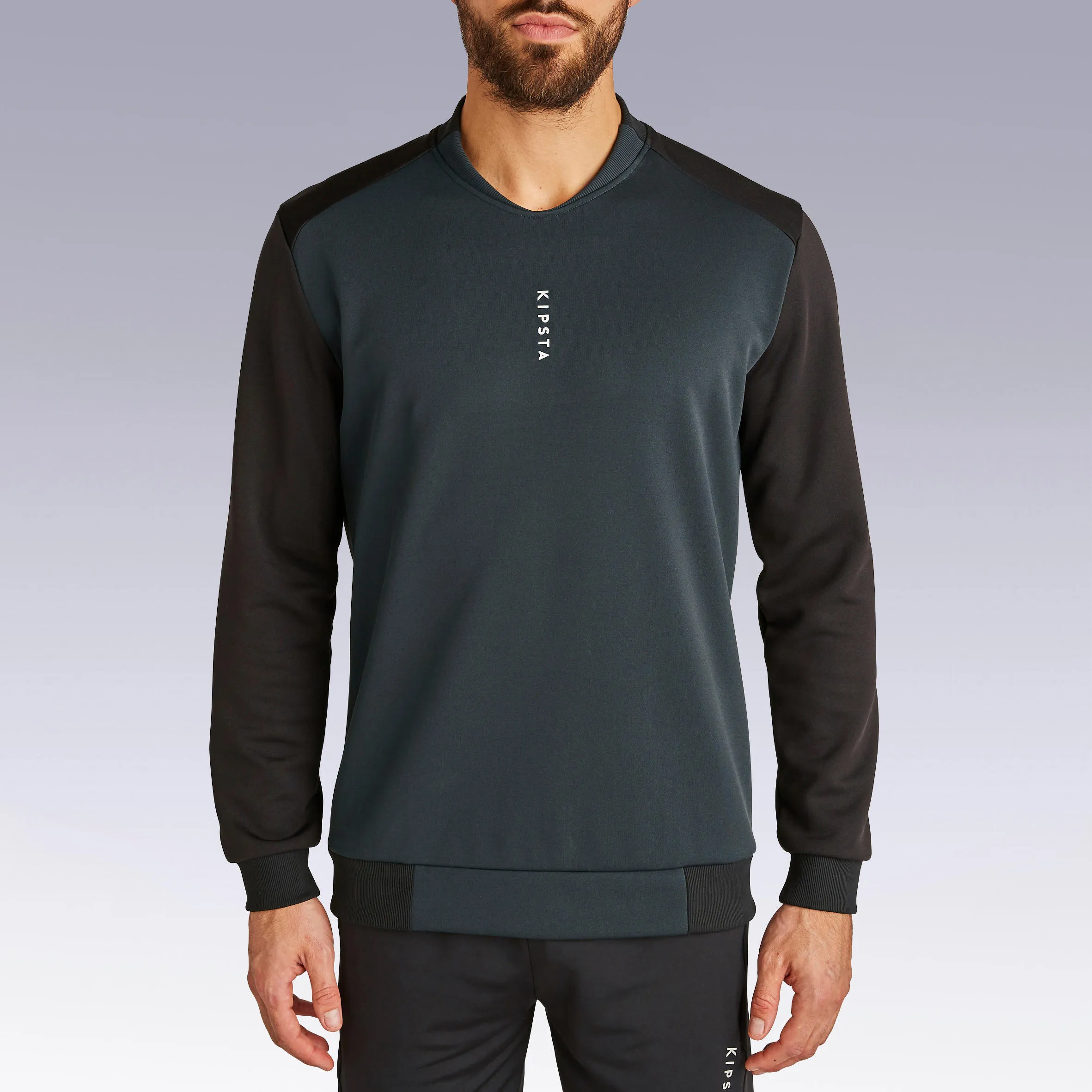 Kipsta T100 adult football sweatshirt, black/charcoal gray