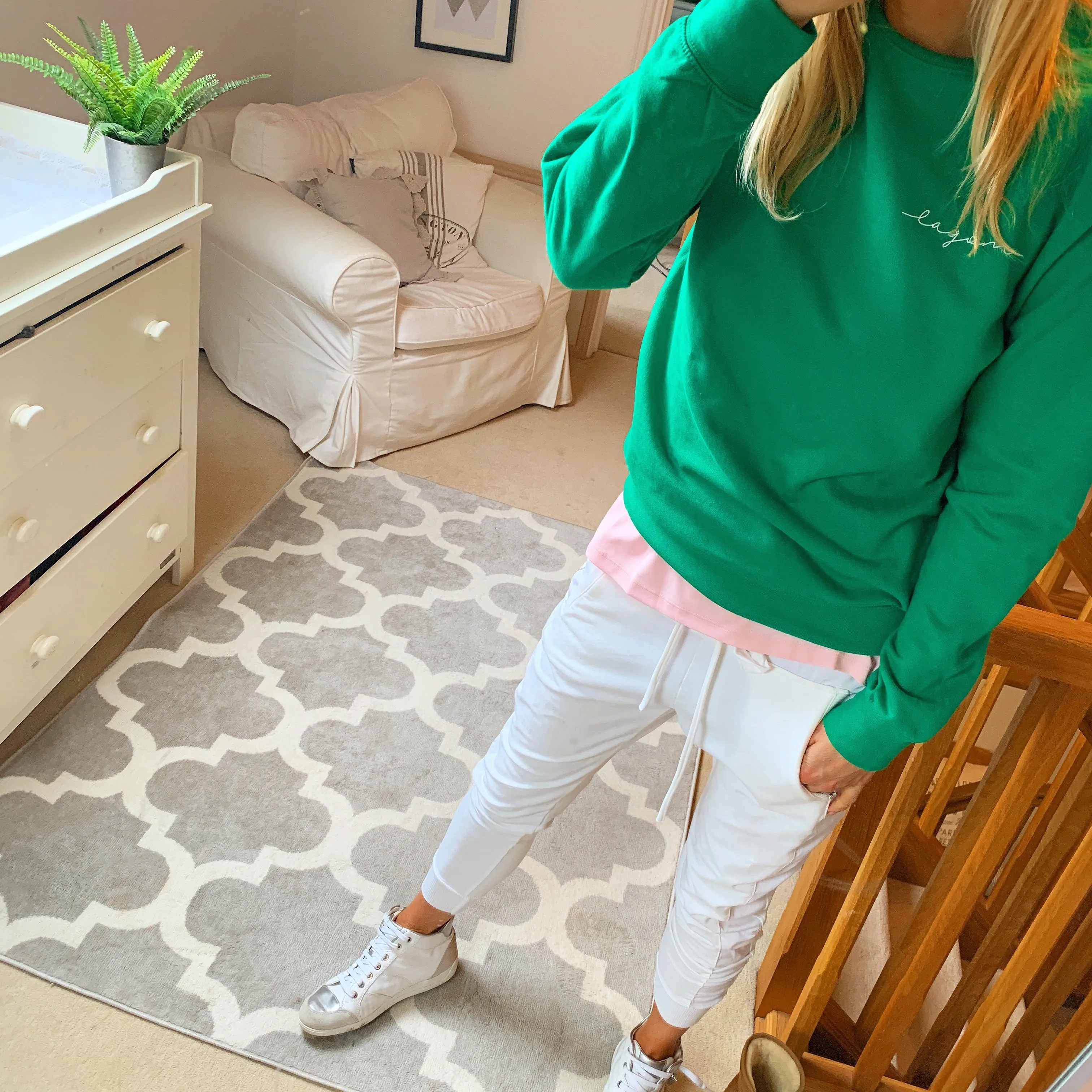 LAGOM on bright green sweatshirt