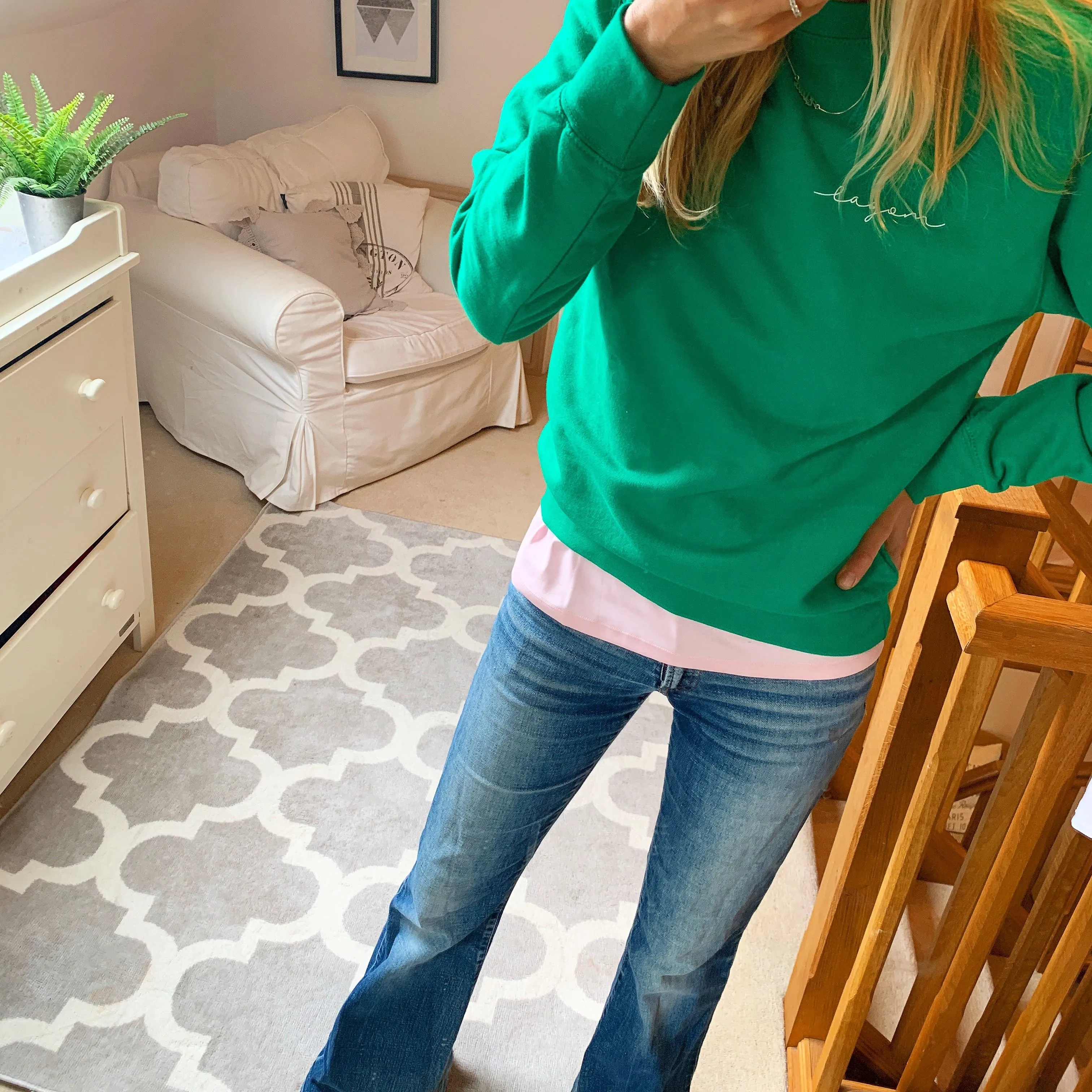 LAGOM on bright green sweatshirt