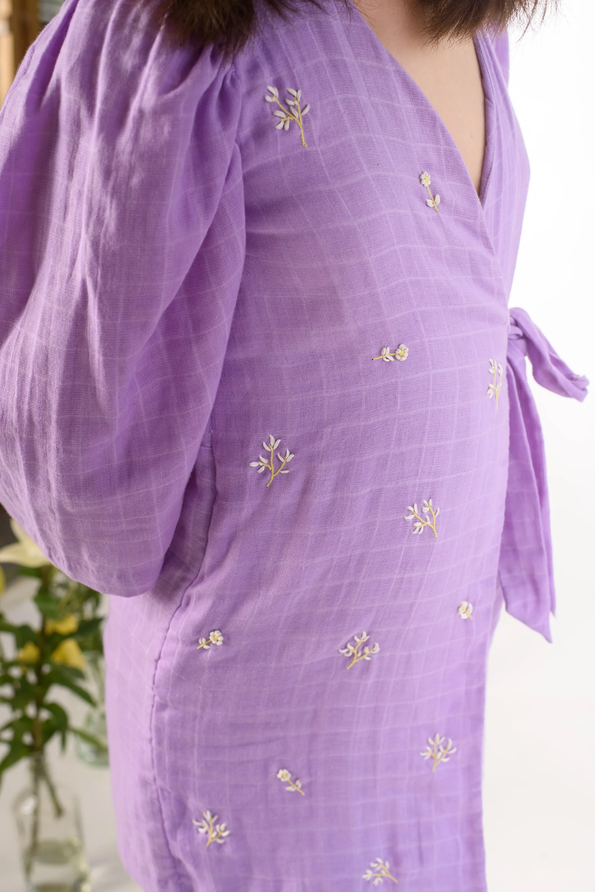 Lilac Jardin- Check Organic Cotton Jumpsuit For Girls