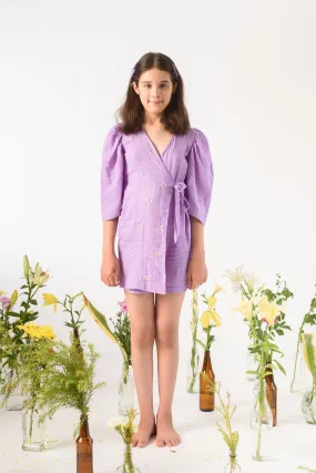 Lilac Jardin- Check Organic Cotton Jumpsuit For Girls