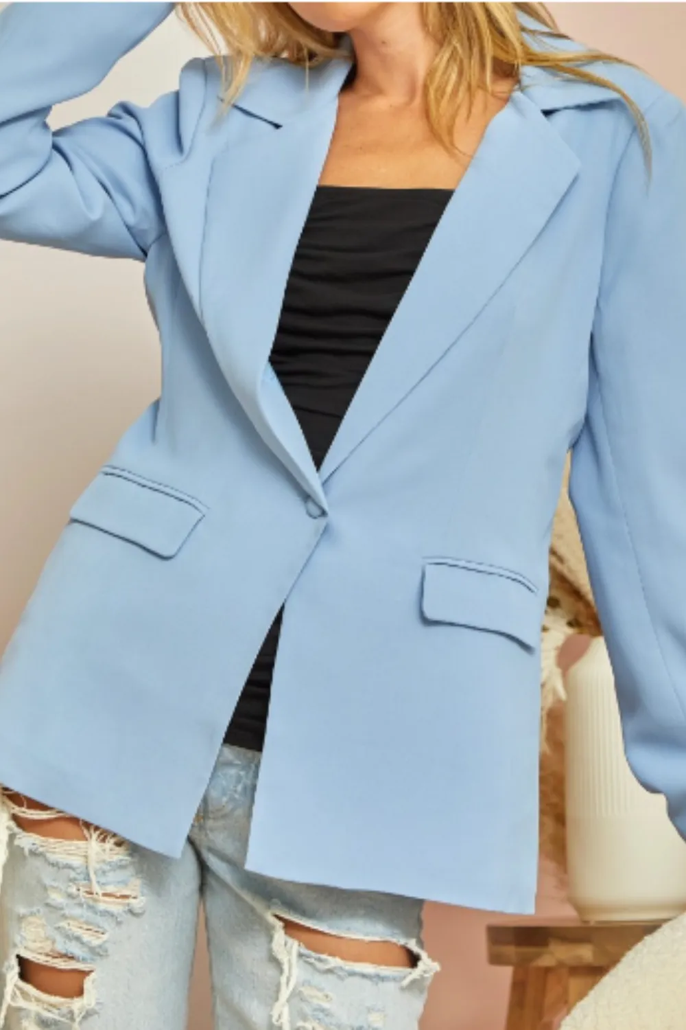 LINED BOYFRIEND BLAZER | BLUE