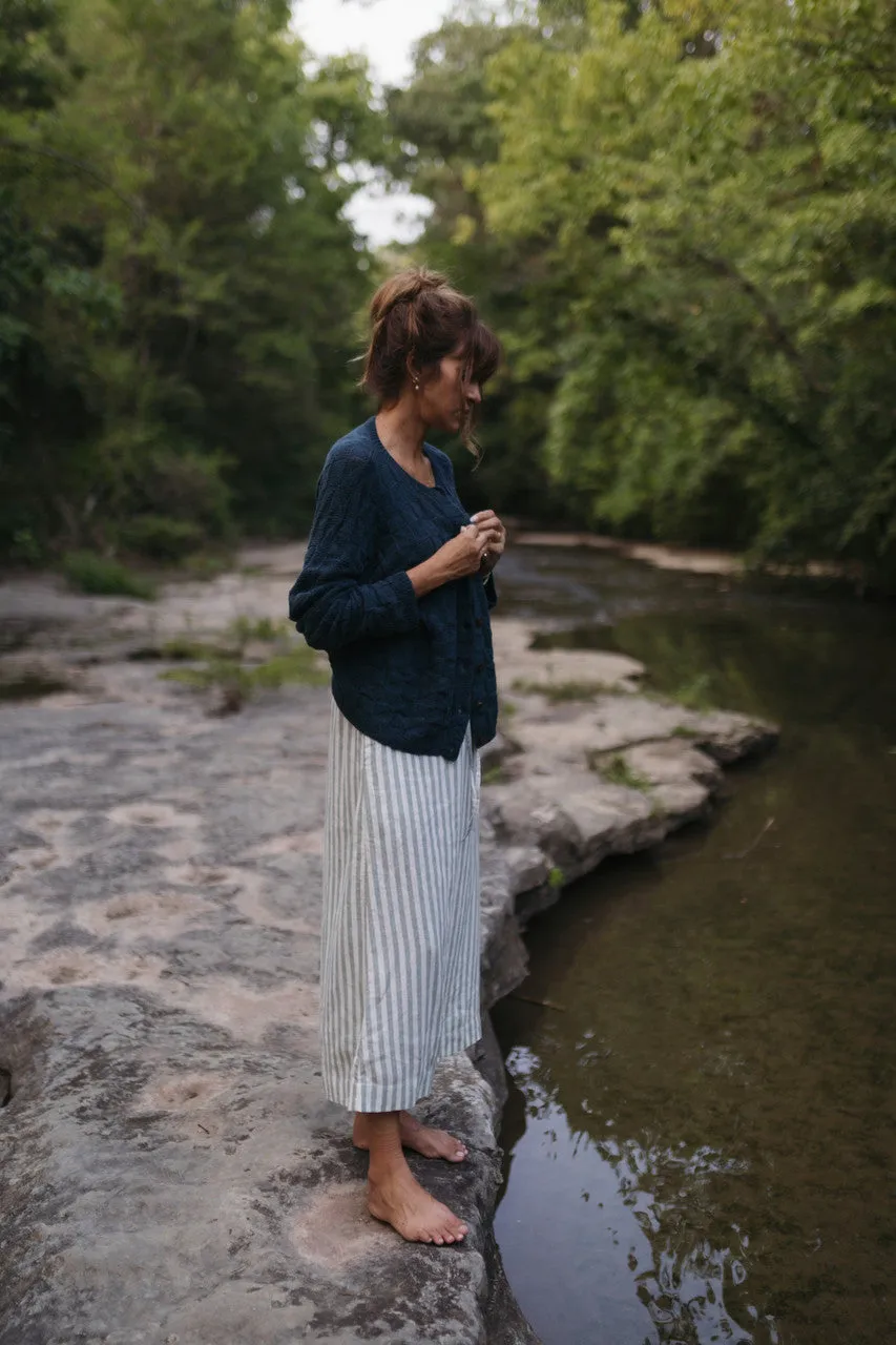 Linen Tank in Green and White Stripe Linen - XL