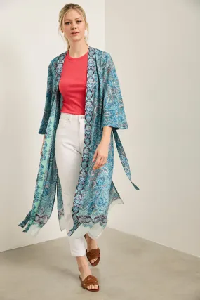 Long printed kimono jacket