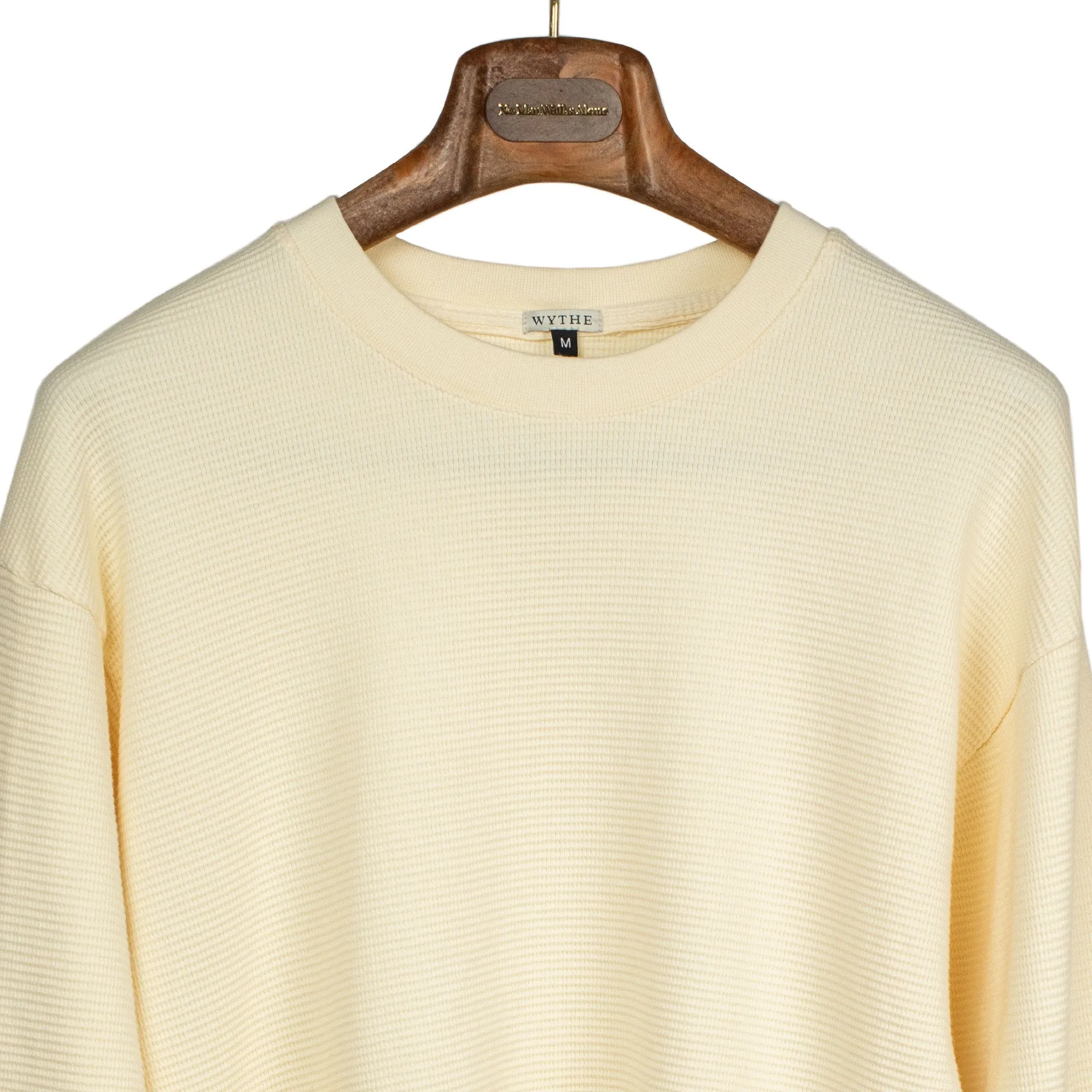 Long sleeve thermal tee in cream cotton waffle