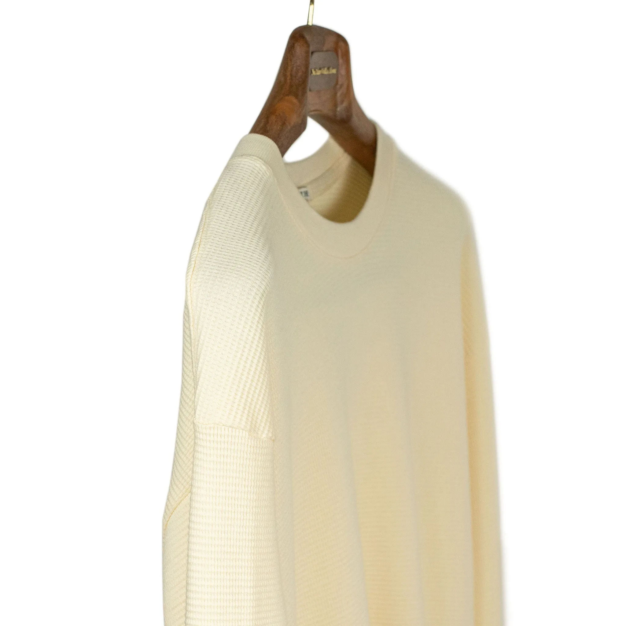 Long sleeve thermal tee in cream cotton waffle