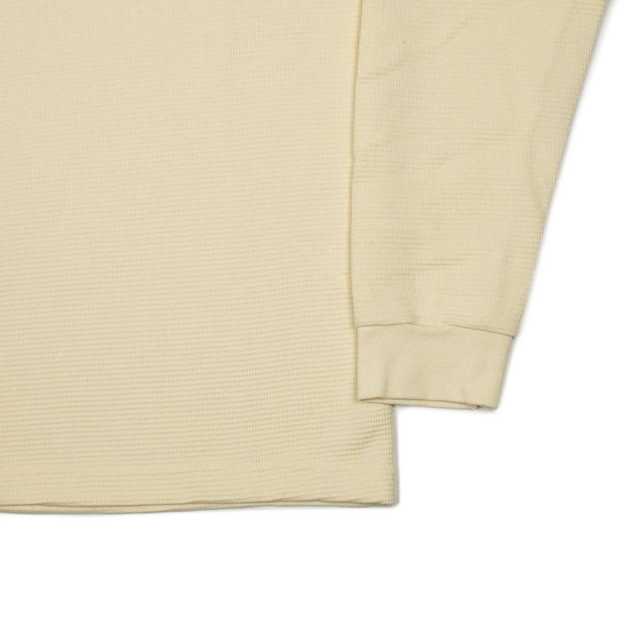 Long sleeve thermal tee in cream cotton waffle