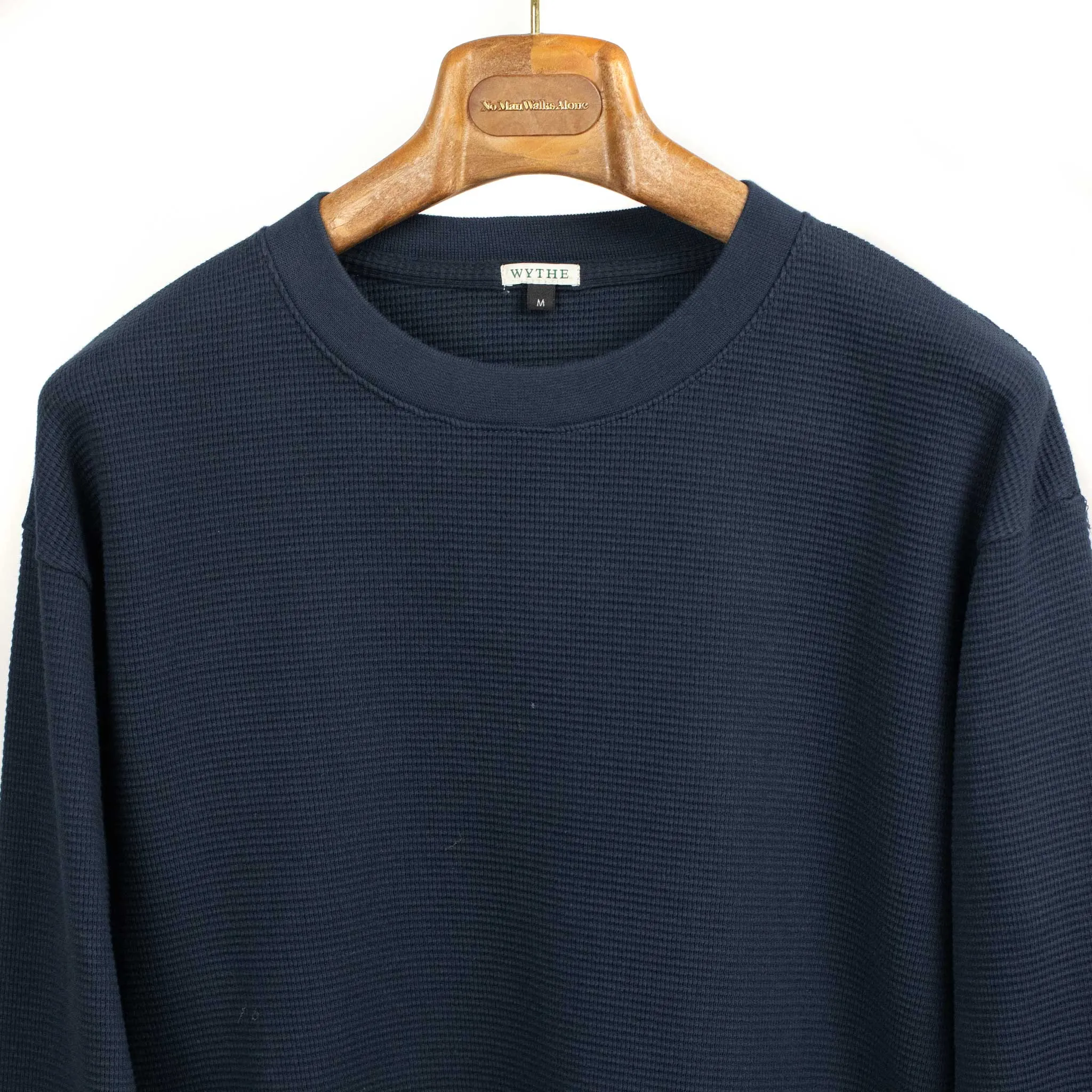 Long sleeve waffle thermal tee in deep navy cotton