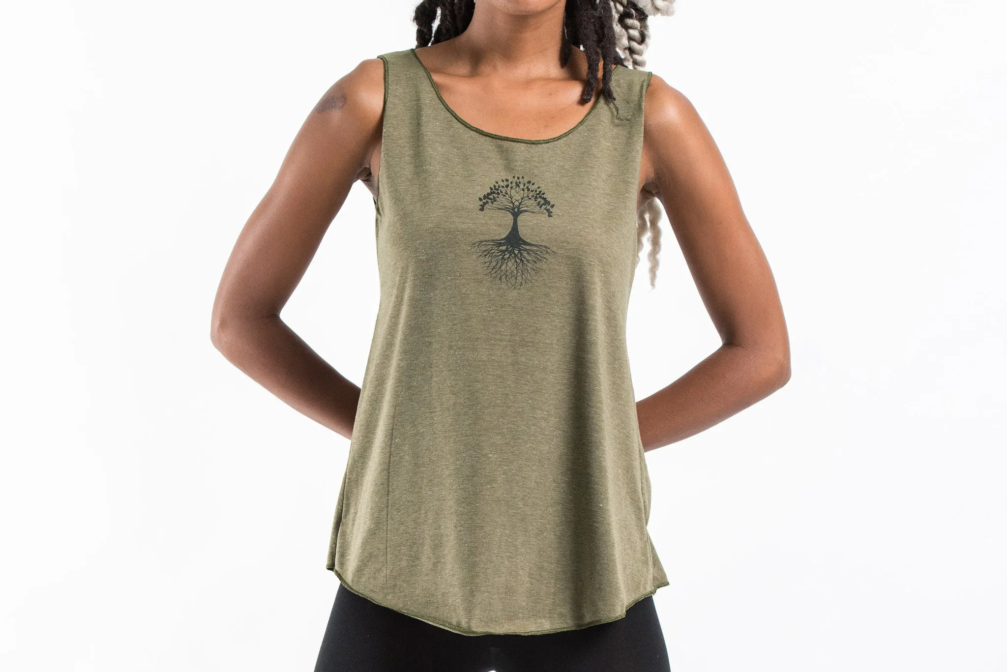 Loose Soft Vintage Style Women's Tank Tops Tree of Life Olive