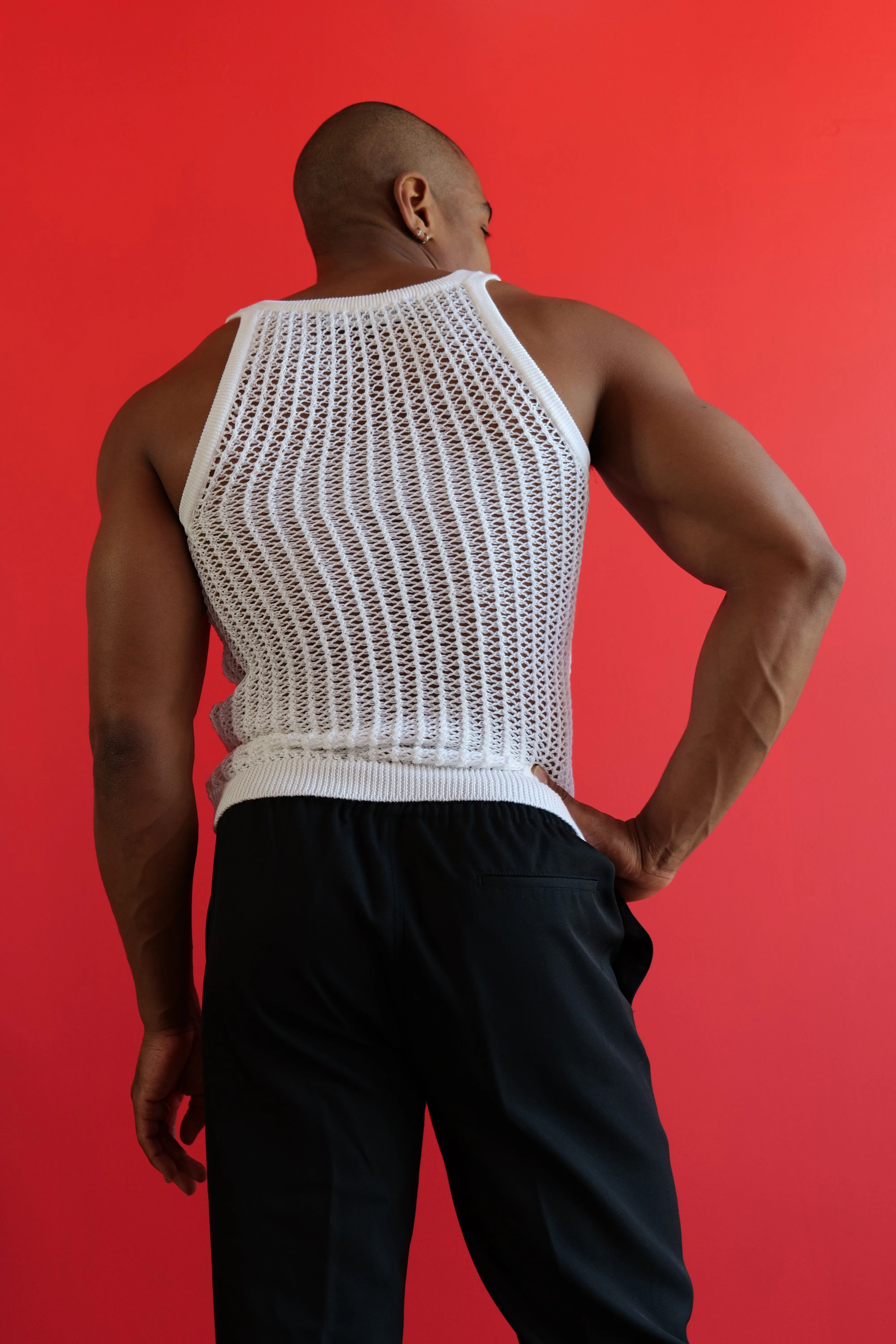 Louis Gabriel Nouchi NET STITCH KNITTED TANK TOP WHITE