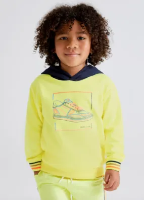 Mayoral Boys Neon Yellow Hooded Sweatshirt With Sneaker Graphic