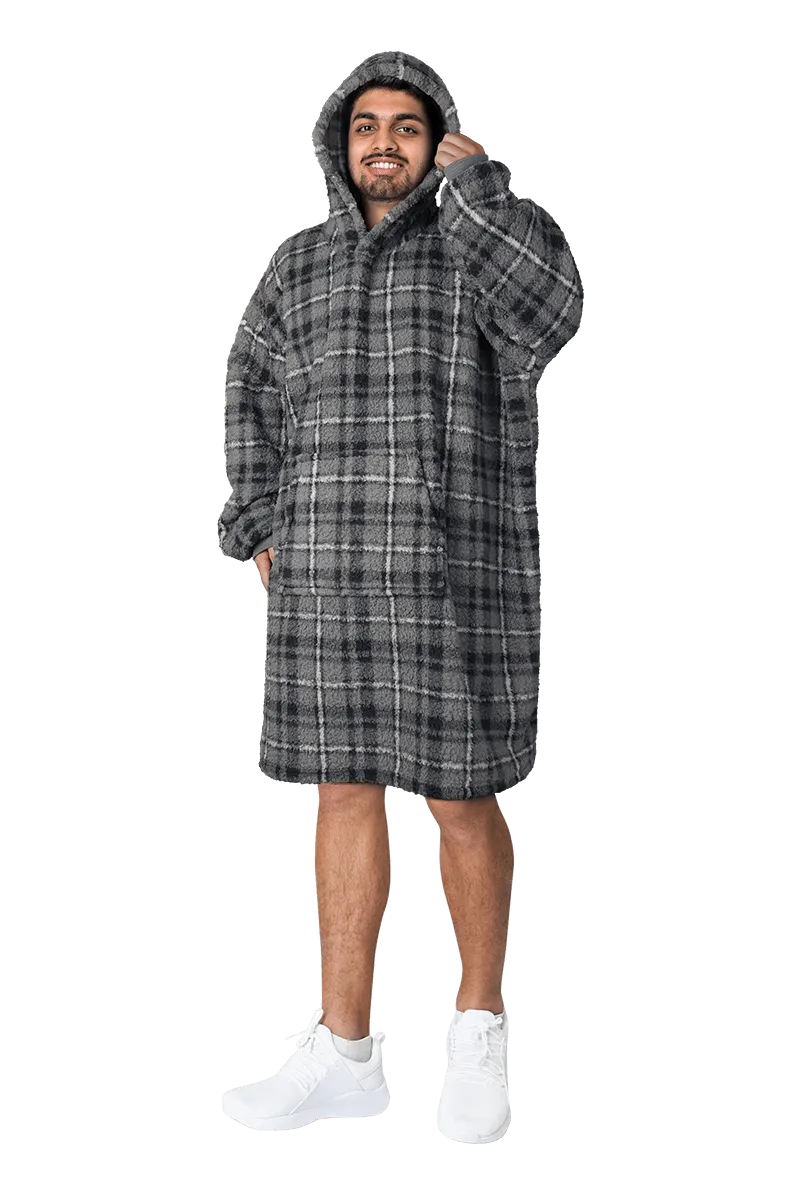 Men's Oversized Hooded Blanket Giant Sherpa Lined Hoodie with Hood and Pocket for Ultimate Warmth and Comfort Grey Stars by Daisy Dreamer