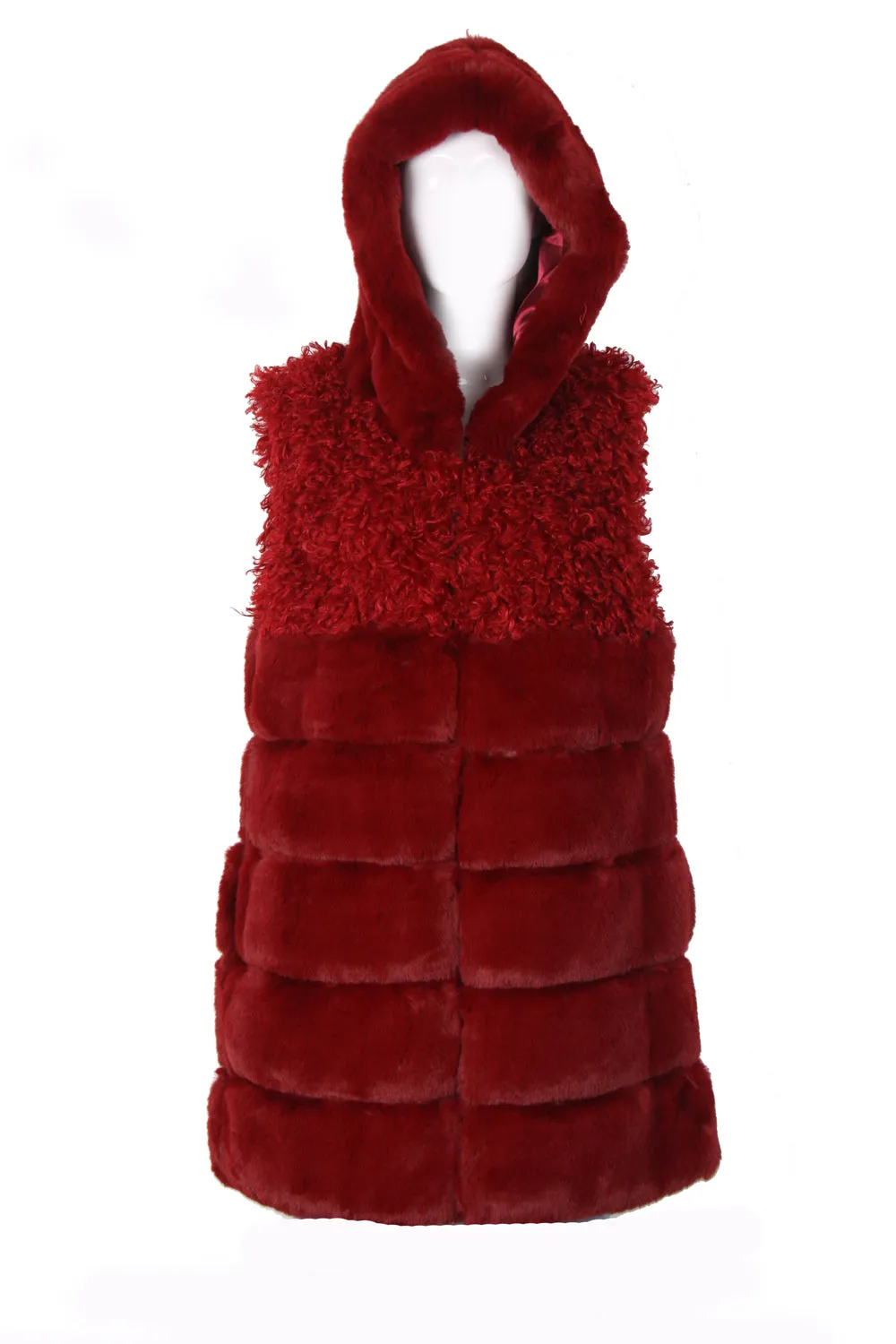 Mixed Fur Hooded Long Gilet