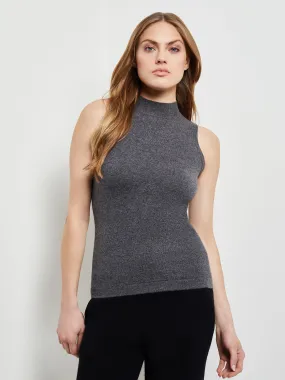 Mock Neck Cashmere Tank Top, Charcoal