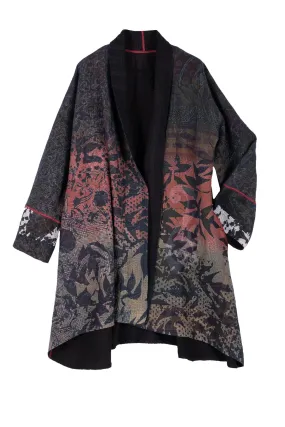 MONOTONE TWILIGHT PRINT KANTHA KIMONO LONG JKT - tp4005-red -