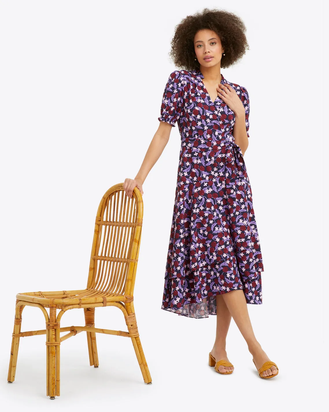 Naomi Wrap Dress in Plum Floral