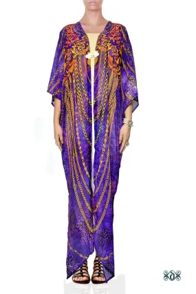 NATURE MORTE Ornate Chains Animal Print Devarshy Long Georgette Kimono Jacket