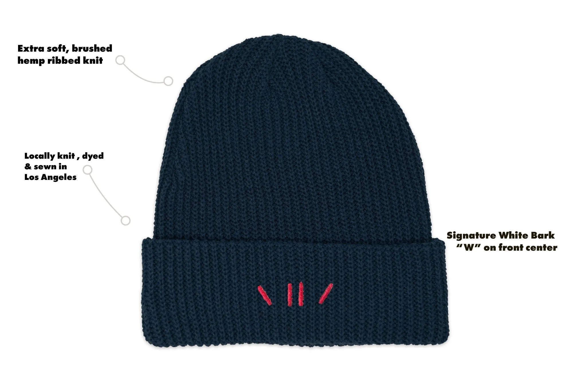 Navy Hemp Ribbed Beanie