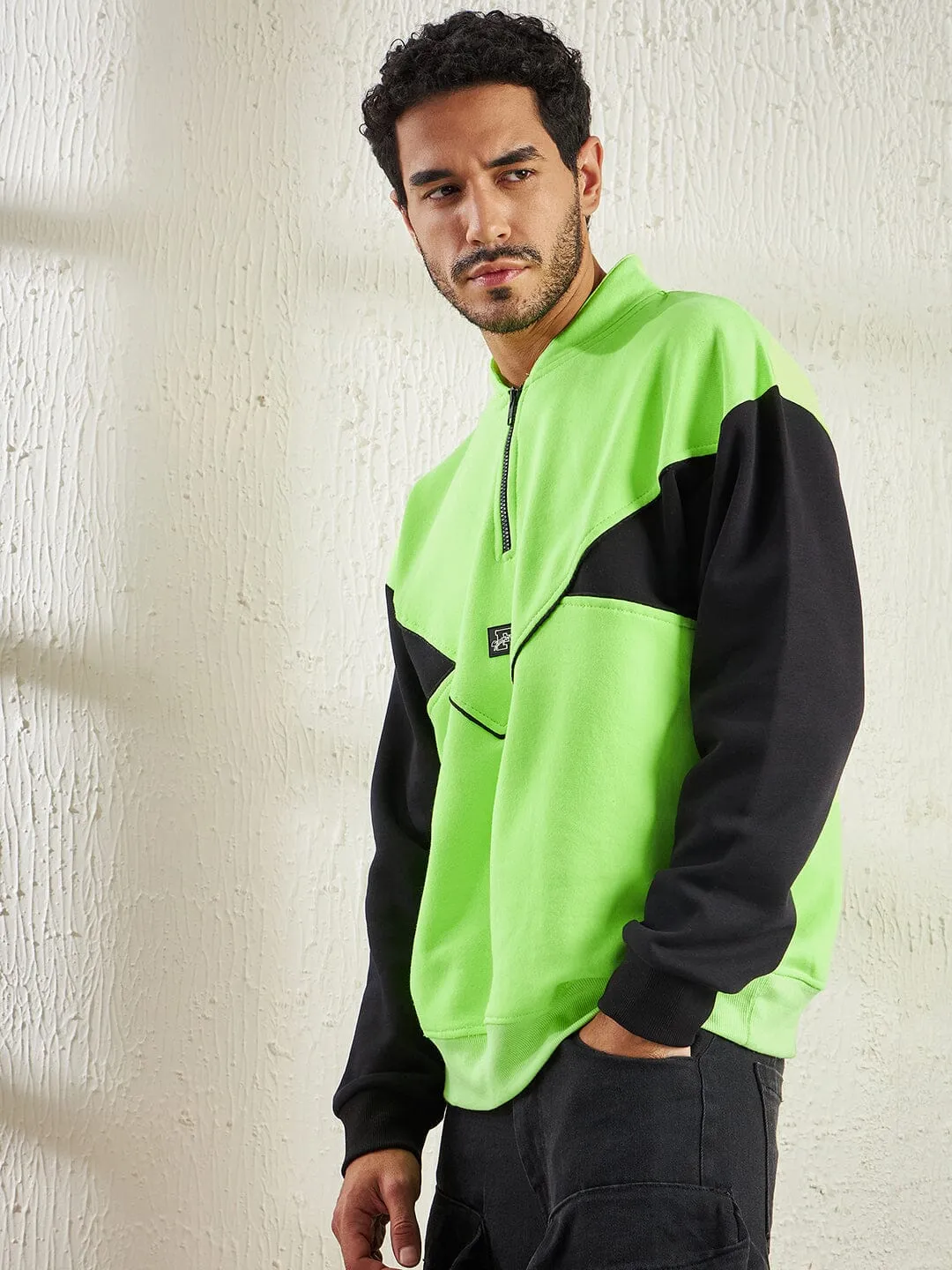 Neon And Black Oversized Cut Sew Sweatshirt