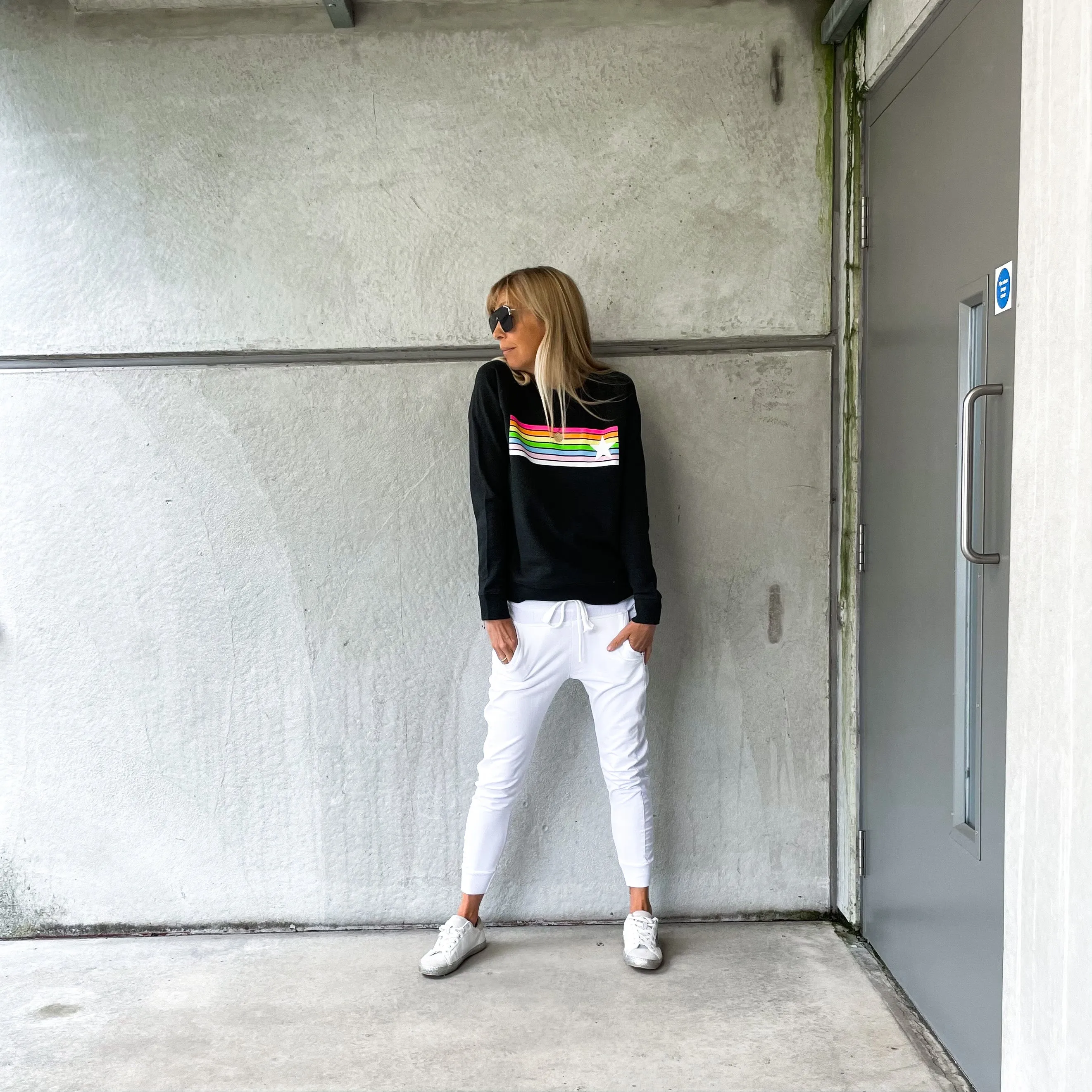 Neon rainbow & star charcoal grey marl sweatshirt *new*