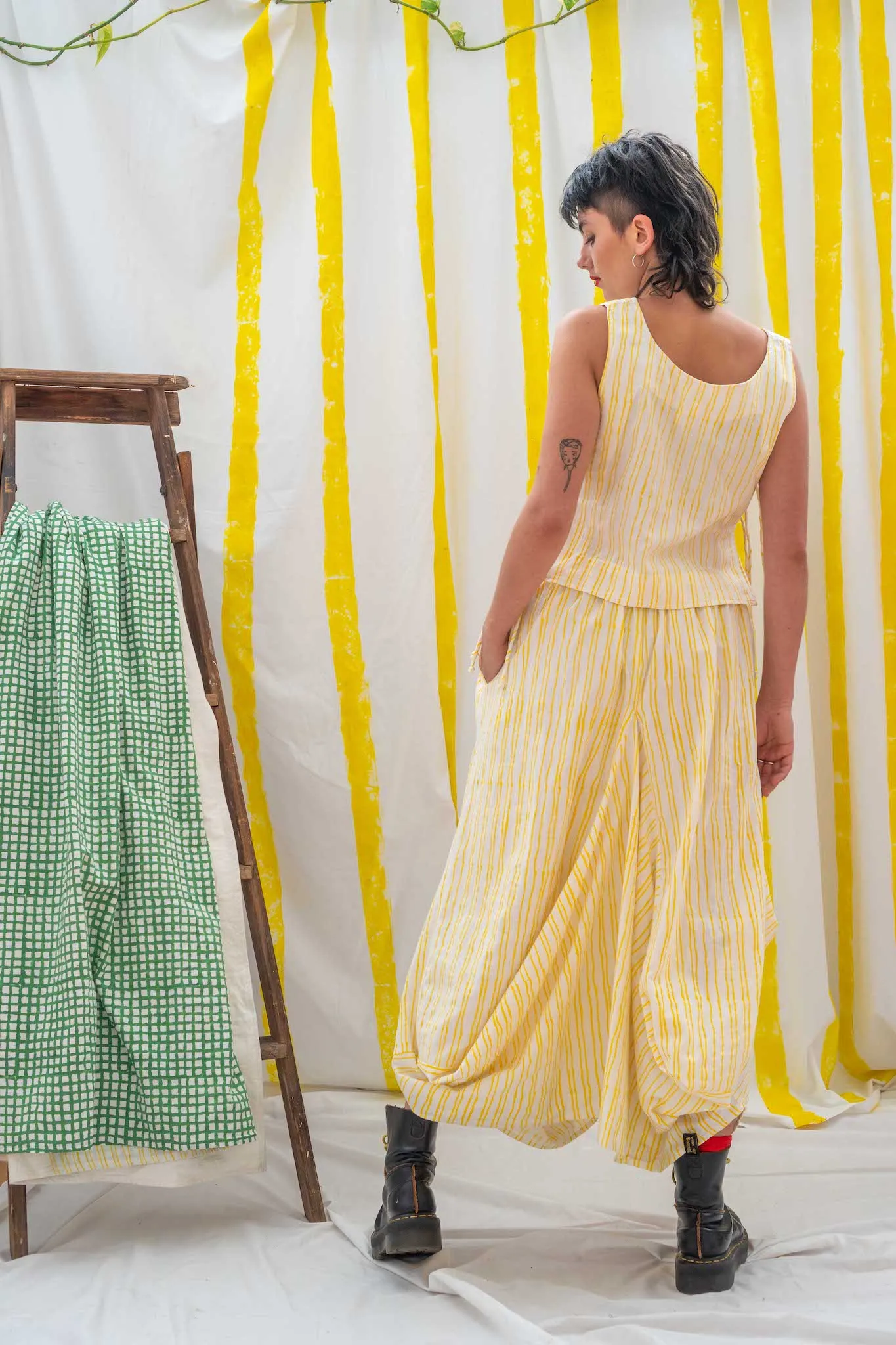 Nepalese Long Skirt - Yellow Stripe Print