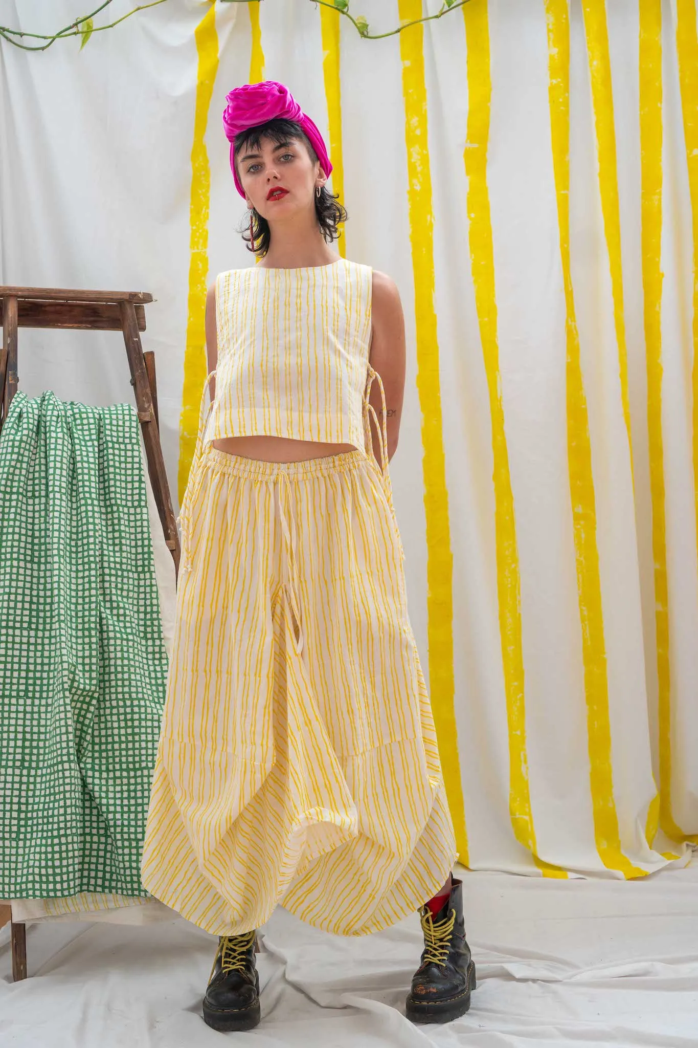 Nepalese Long Skirt - Yellow Stripe Print