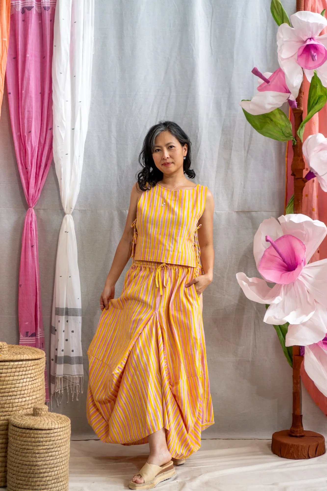 Nepalese Skirt – Pink & Yellow Candy Stripe Print