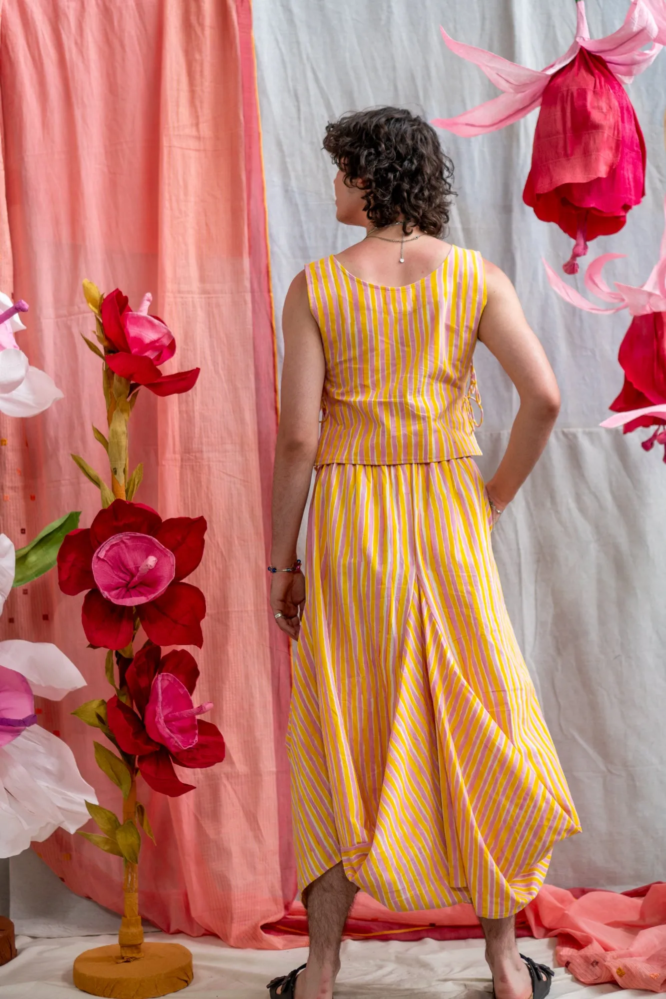 Nepalese Skirt – Pink & Yellow Candy Stripe Print