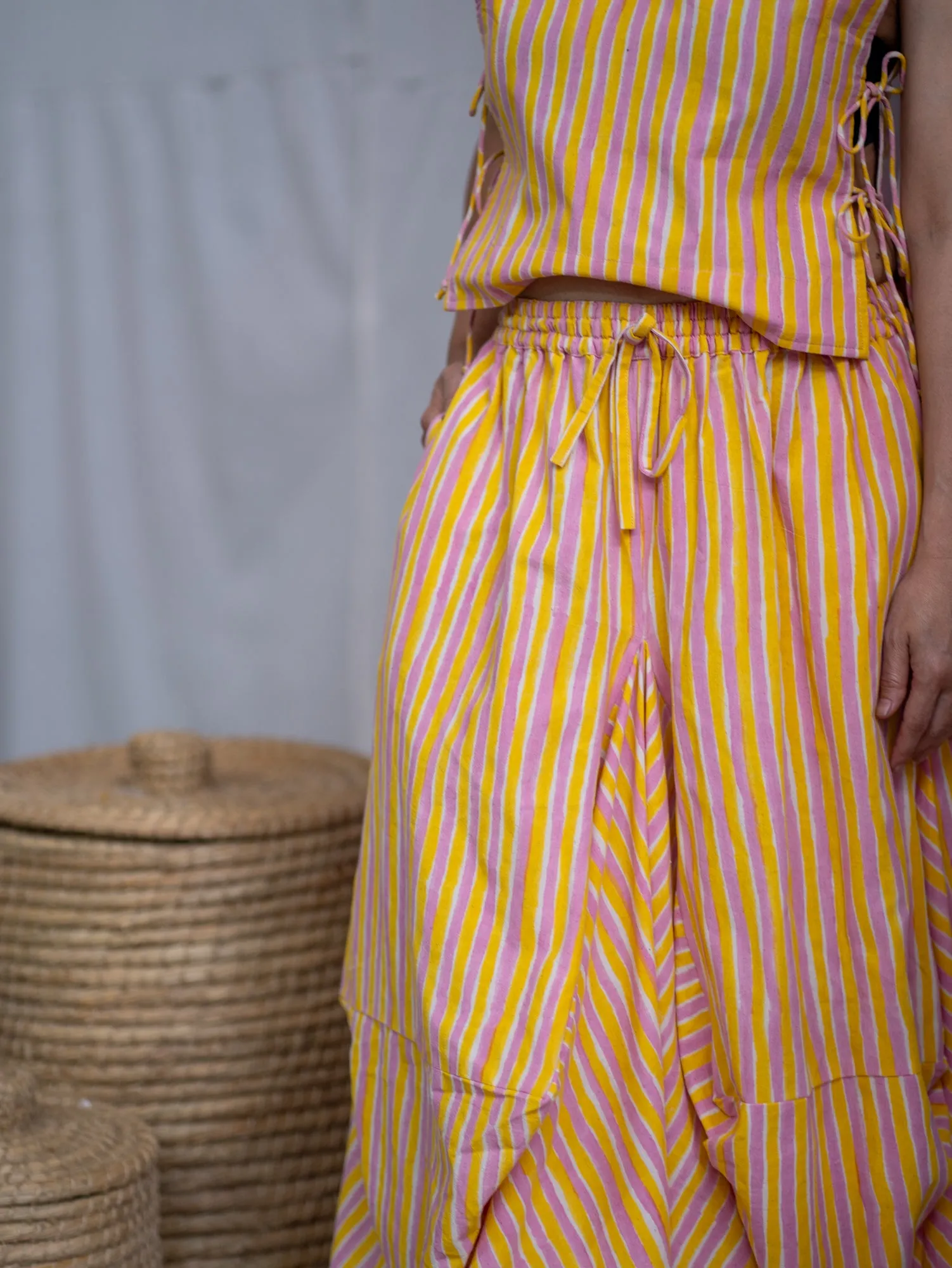 Nepalese Skirt – Pink & Yellow Candy Stripe Print