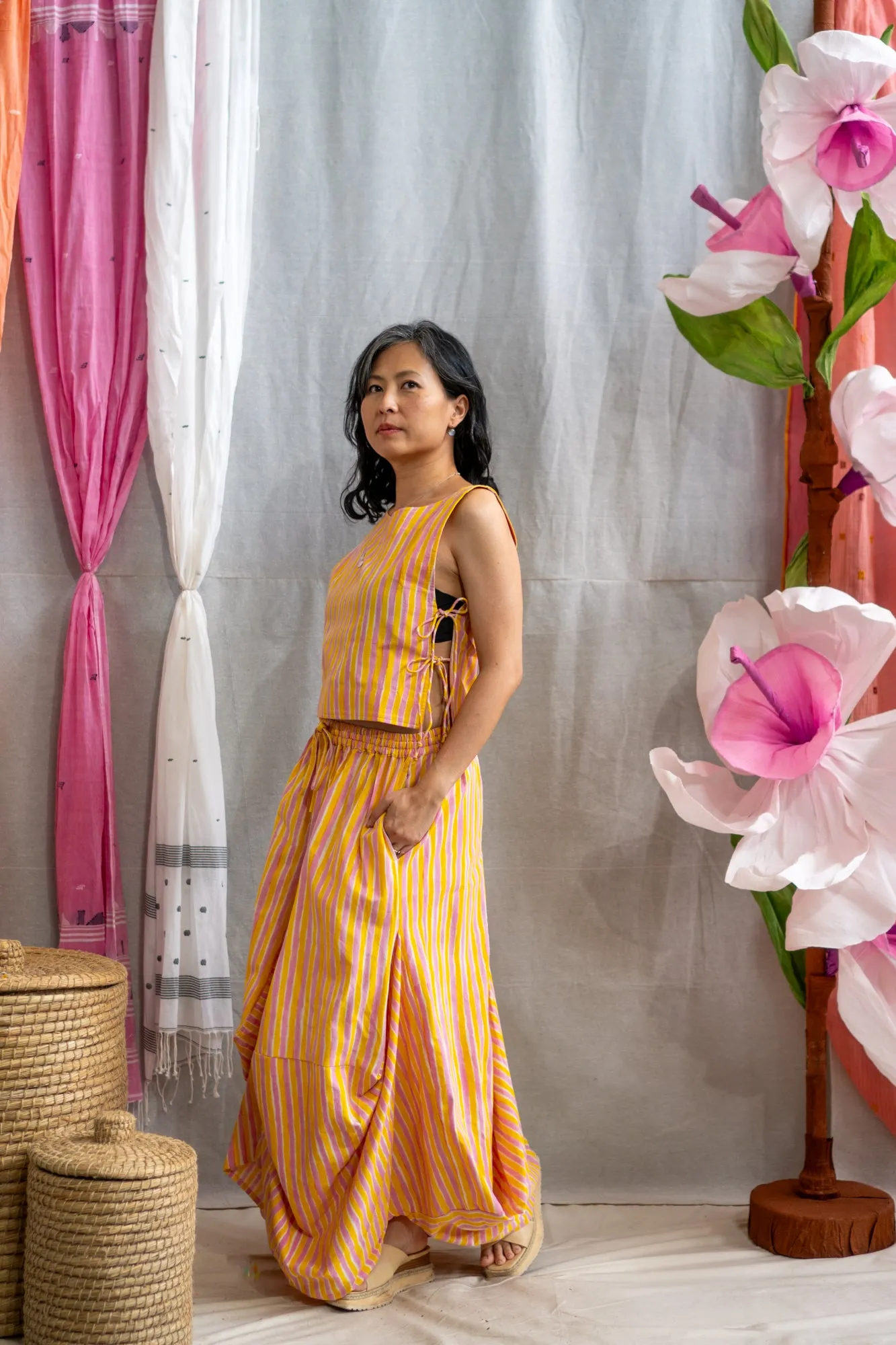 Nepalese Skirt – Pink & Yellow Candy Stripe Print