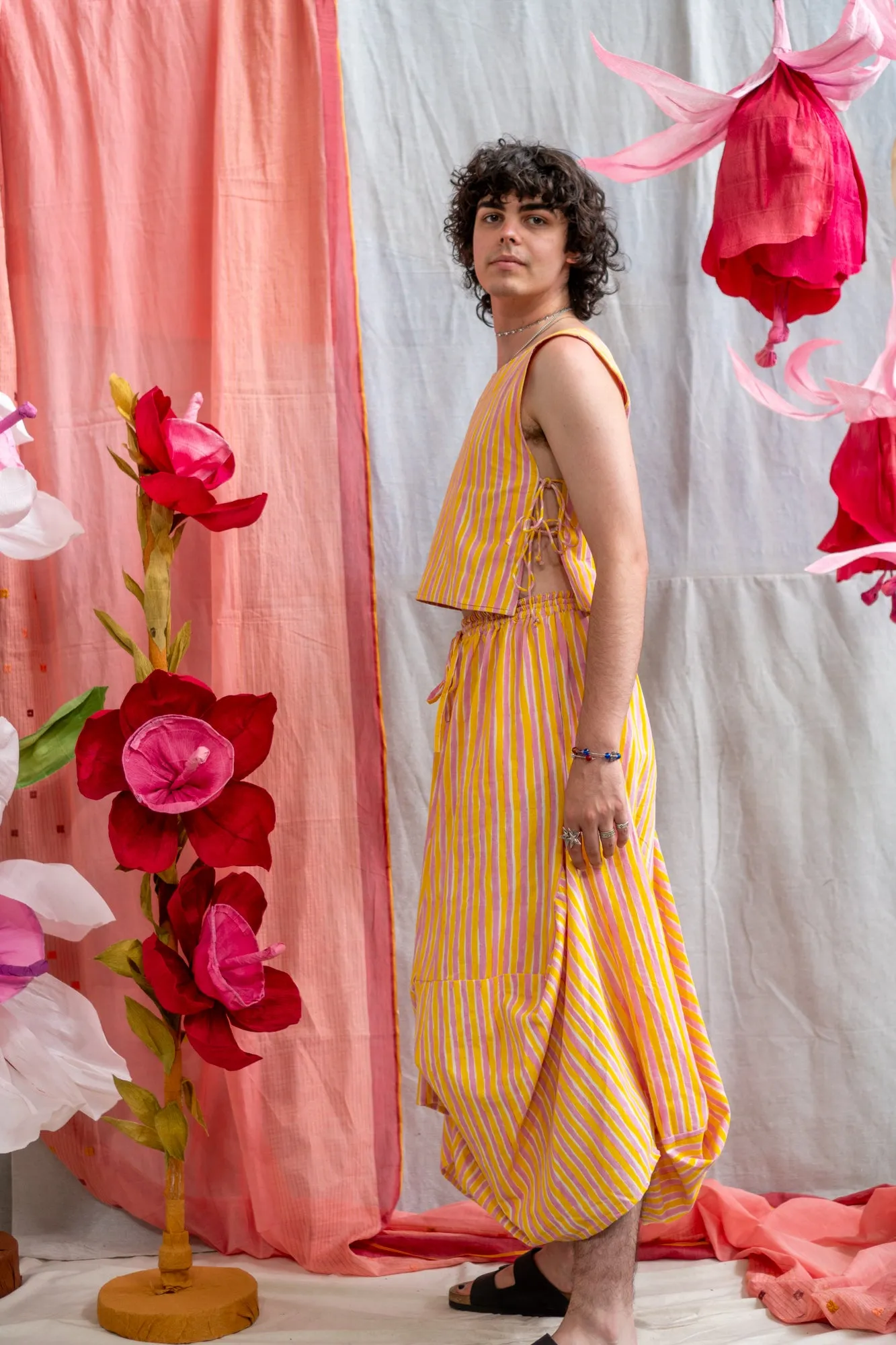 Nepalese Skirt – Pink & Yellow Candy Stripe Print