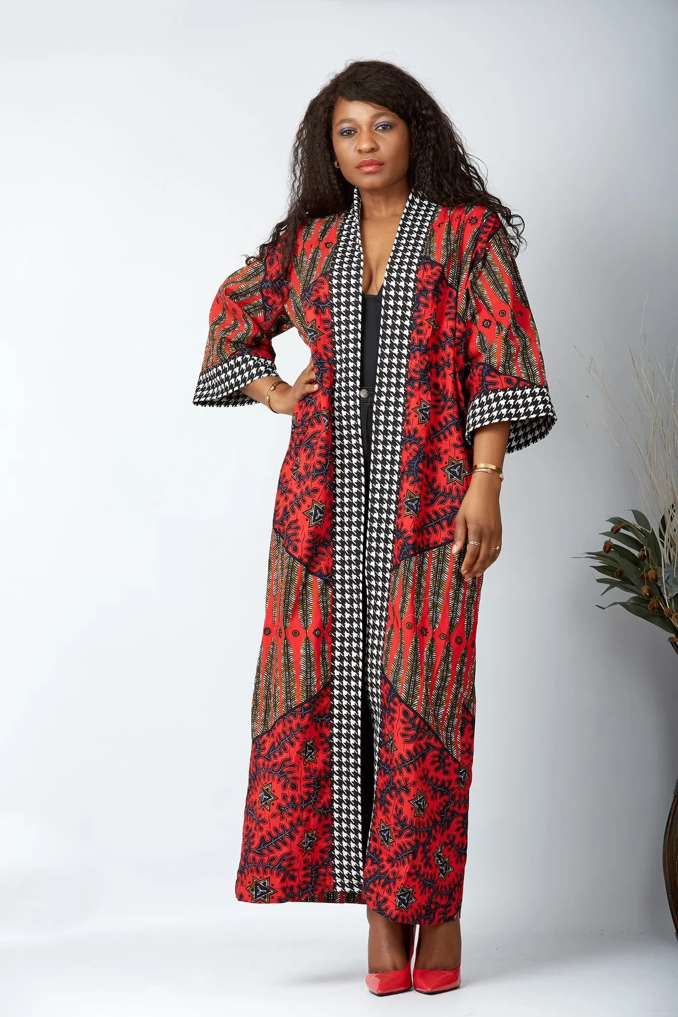 New in African Print Long Kimono Jacket - Ikoyi