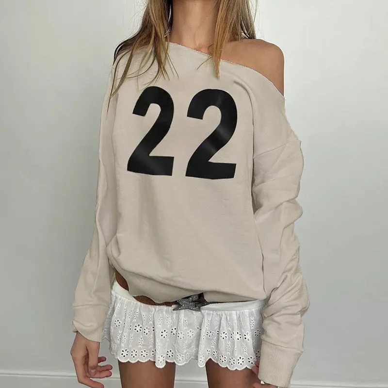 Off-Shoulder "22" Graphic Sweatshirt